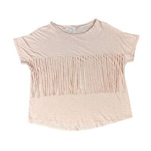 Spice Rose Womens Small Blush Pink Fringe Slub Knit Short Sleeve Boho Top